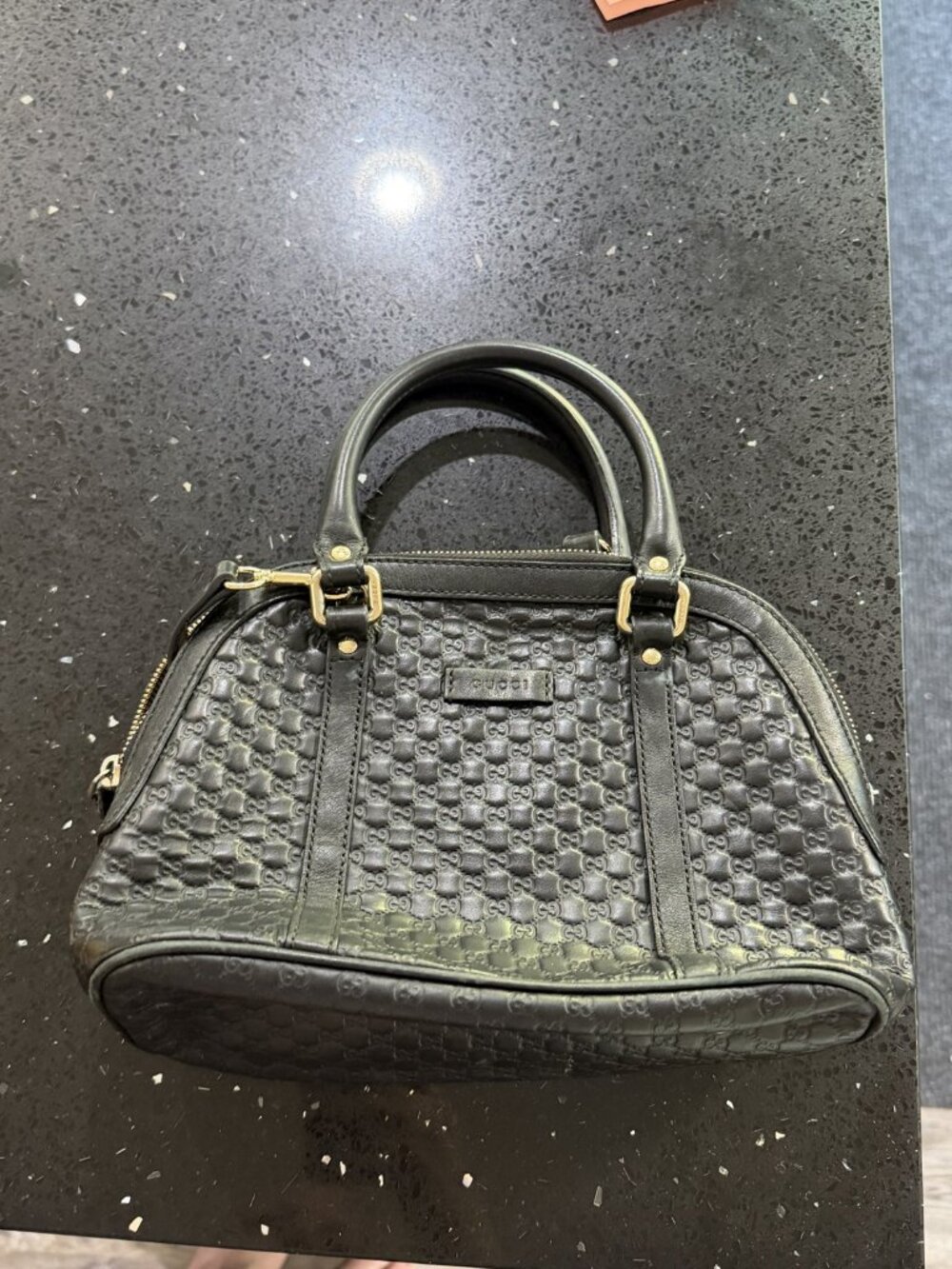 GUCCI Microguccissima Mini Dome Satchel Black Leather Gold HW 449654